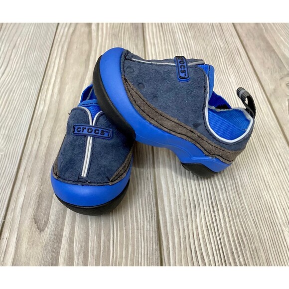 Crocs Dawson baby boy faux suede fur blue comfortable slip Ons size 4 - Picture 1 of 7